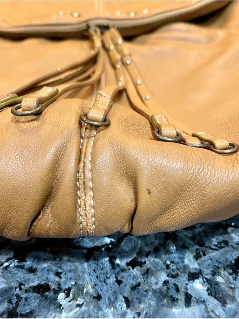 Hayden Harnett Shoulder Bag Tan Leather Hobo with Tassel & Hardware Detail - Picture 5 of 16